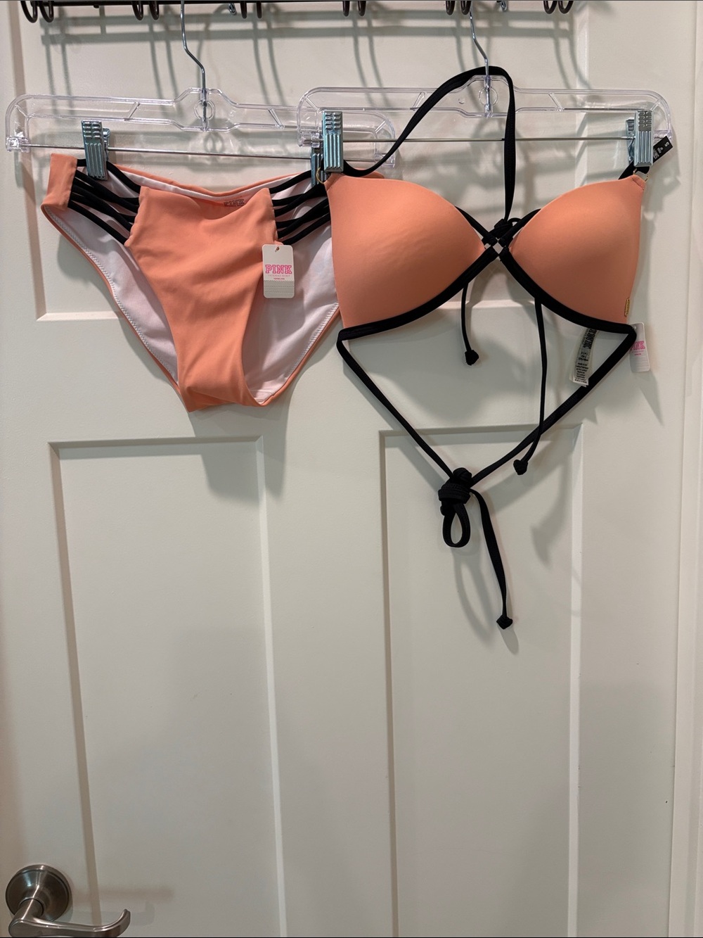 PINK Victoria's Secret Peach Bikini Bottom with Black Straps